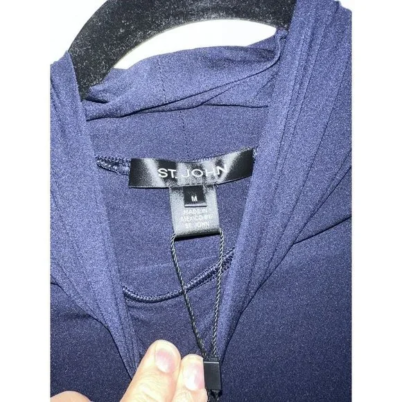 ST.JOHN Basic Shirt Navy Blue Mock Neck Turtle Neck NWTS $195 New Stretchy T - Picture 5 of 10